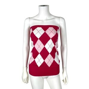 Vanity Y2K Pink Preppy Argyle Knit Tube Top